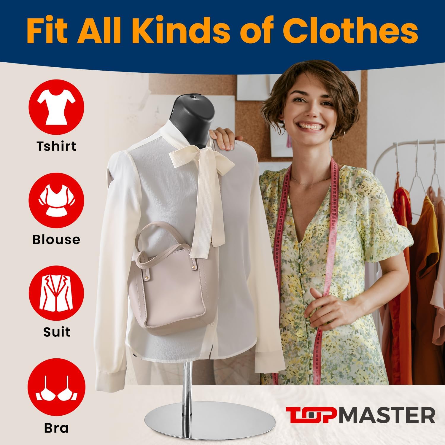 Black Female Mannequin Torso with Metal Stand, Hollow Back, Stackable Dress Form for T-Shirt Display, Countertops, Craft Shows, Photos, and Design