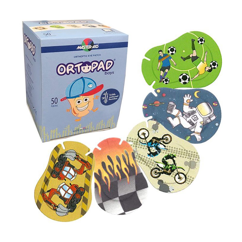 Ortopad Bamboo Eye Patches for Boys, 50/Box, (Racing Flames/Astronaut Pack)