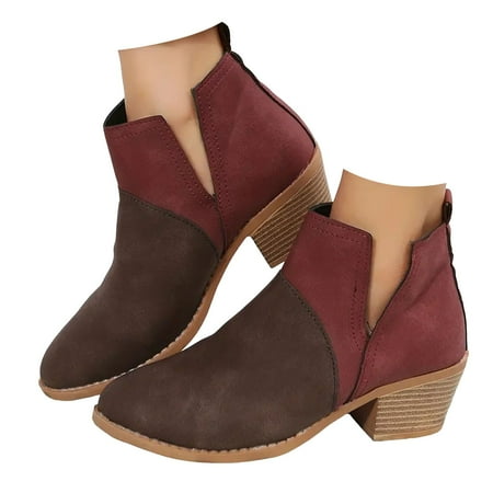 OJSFQUFP Womens Shoes Winter Warm Boots Boots for Women Pointed Toe Heel Boots Pull On Boot Comfortable Work Shoes for Women Biker Boots Red 39