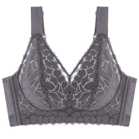 Gnurob Women Lace Push Up Bra No Underwire Bralette Adjustable Strap Bras Hide Back Fat lingerie Lightly Lined Cups Bralettes Plus Size Brassiere for Heavy Breast Clearance Saving Gray 40