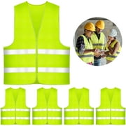 LUIISIS 5 Piece Standard Size Safety Vests Reflective with Zippper, High Visibility Vests with 2 x 360 Degree Reflective Strips, Unisex Hi Vis Jacket for Traffic Work, Surveyor Security Guard