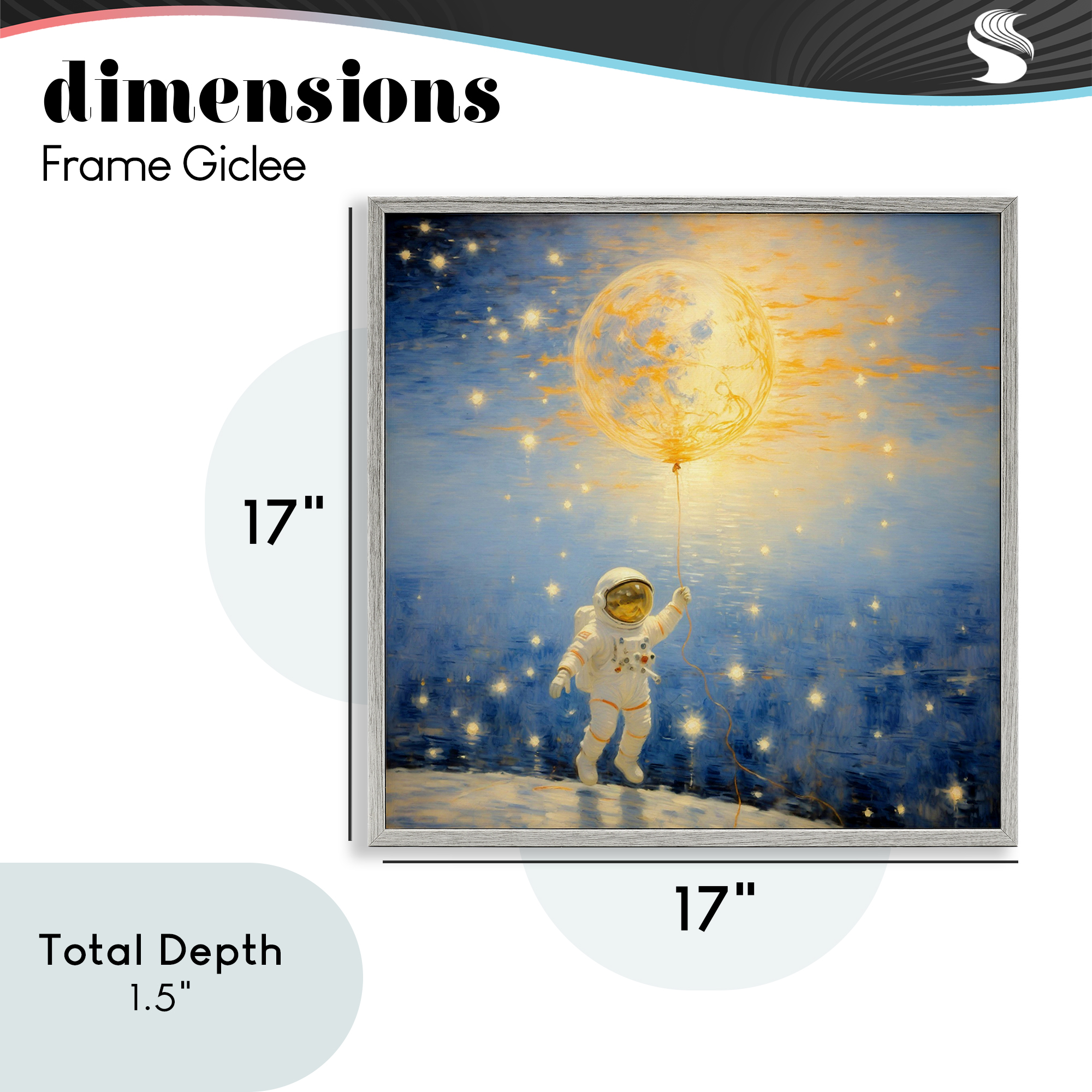 Astronaut with Dreamy Cosmic Balloon Gray Framed Giclee Art, design by Angie Hawke
