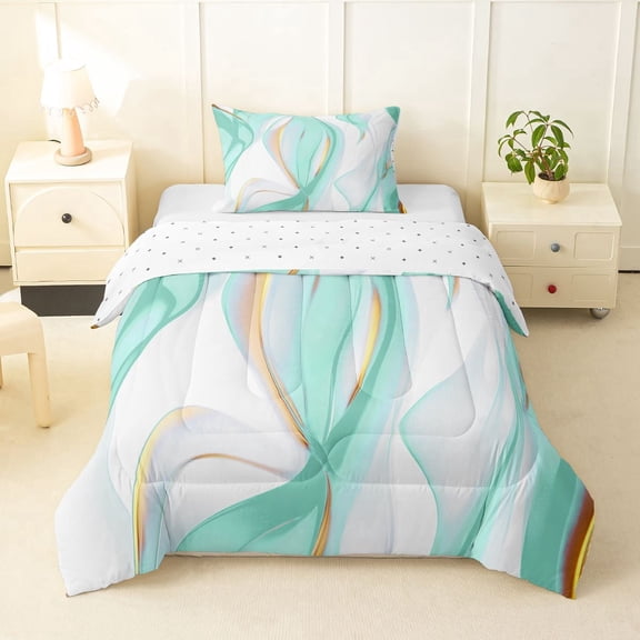 Homewish Mint Green Gradient Twin Comforter Sets,Classic Contemporary Bedding Set,Reversible,2-Piece,1 Comforter and 1 Pillowcase