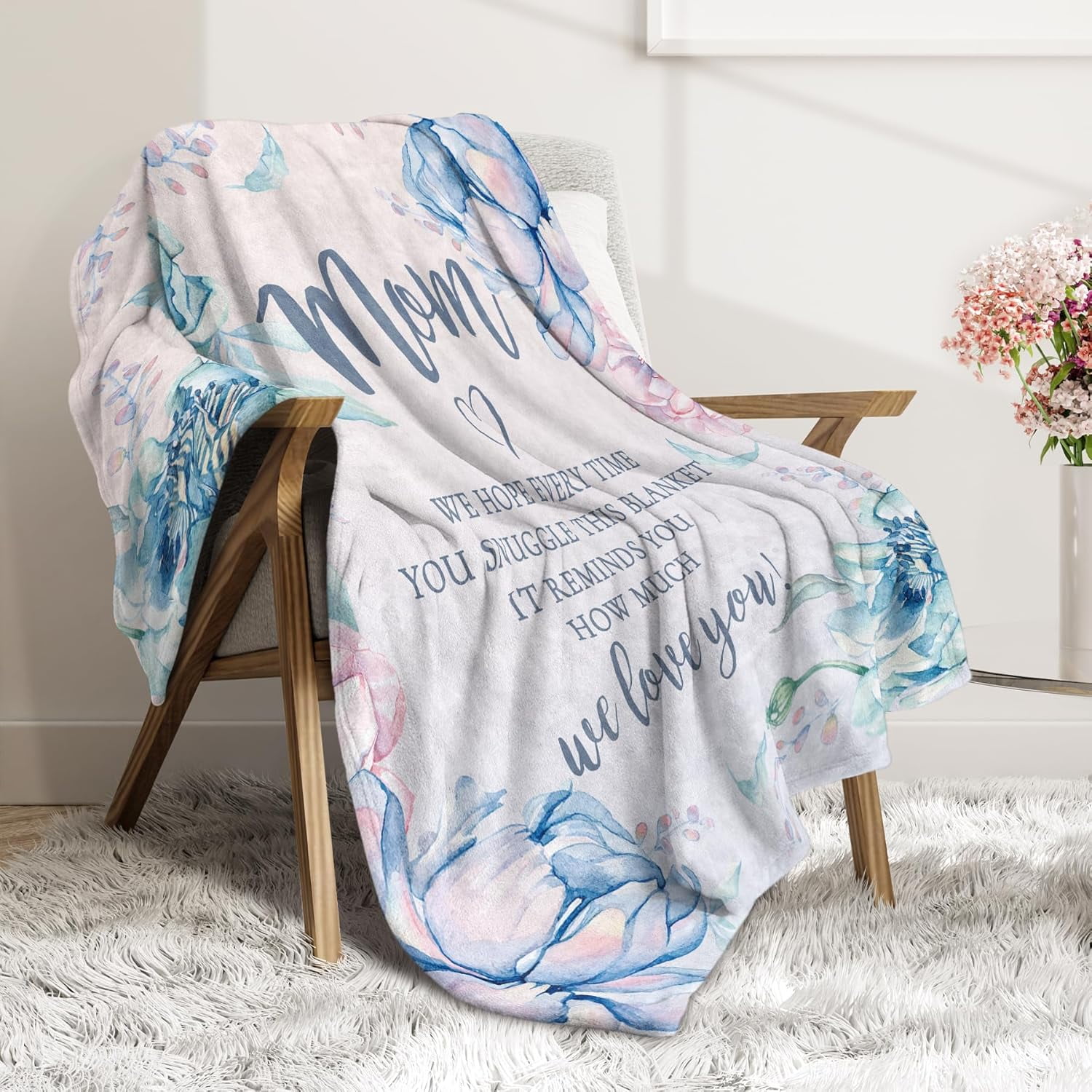 NICKSUN Blanket Gifts for Mom, Mom Birthday Gifts, Mother's Day Gifts from Daughter Son, We Love You Mom Throw Blankets Present 50" x 60"