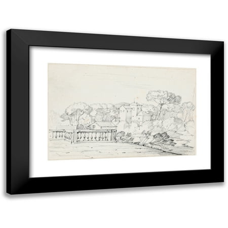 Joseph-Marie Vien 14x11 Black Modern Framed Museum Art Print Titled - Terrace by a River with a Villa and Trees Beyond (1744-1750)