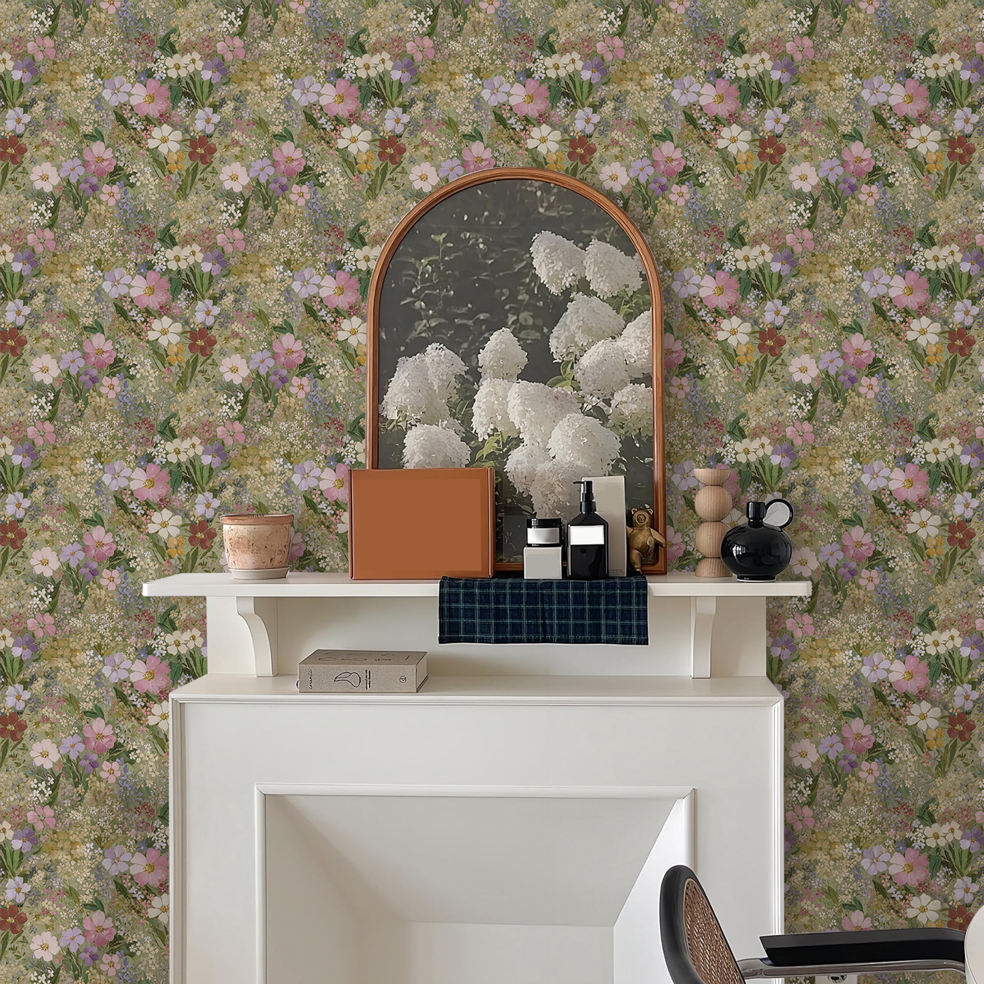 Abyssaly floral Wallpaper, 17.3" x 393.7" Peel and Stick Wallpaper Art Self-Adhesive Removable Contact Paper for Cabinets, Home Decoration, Wall Covering, Antique Furniture Renovation