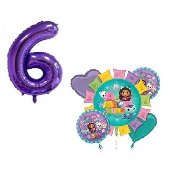 Gabby's Dollhouse 6th #6 Happy Birthday 6 Piece Bouquet Party Supplies Decorations.