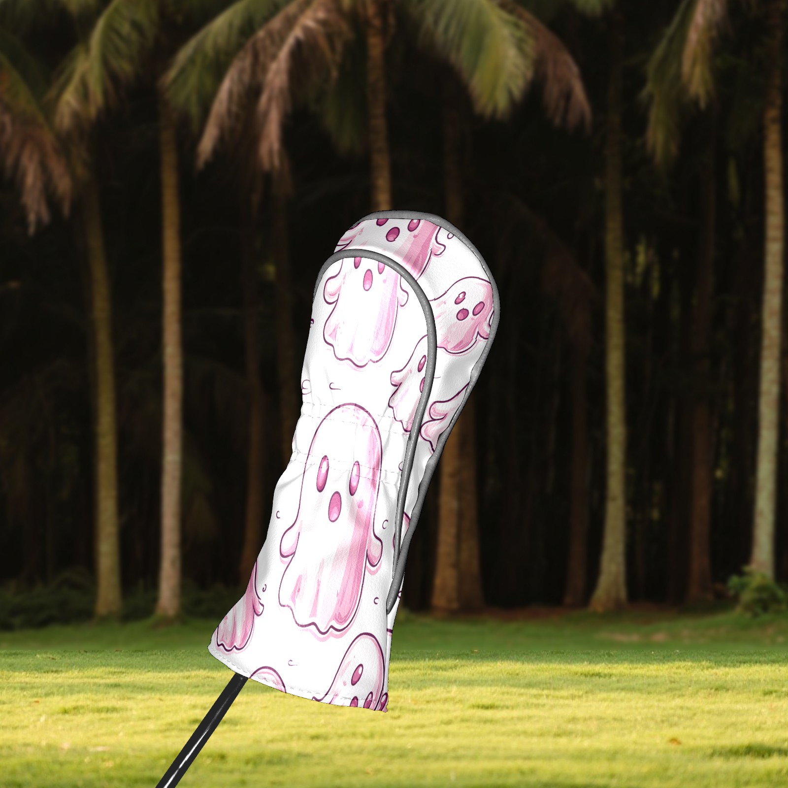Golf Club Covers, DarkPink Cartoon Ghosts Premium PU Leather Driver Hybrid Putter Head Covers with Velvet Lining, Waterproof Golf Gifts for Men Women