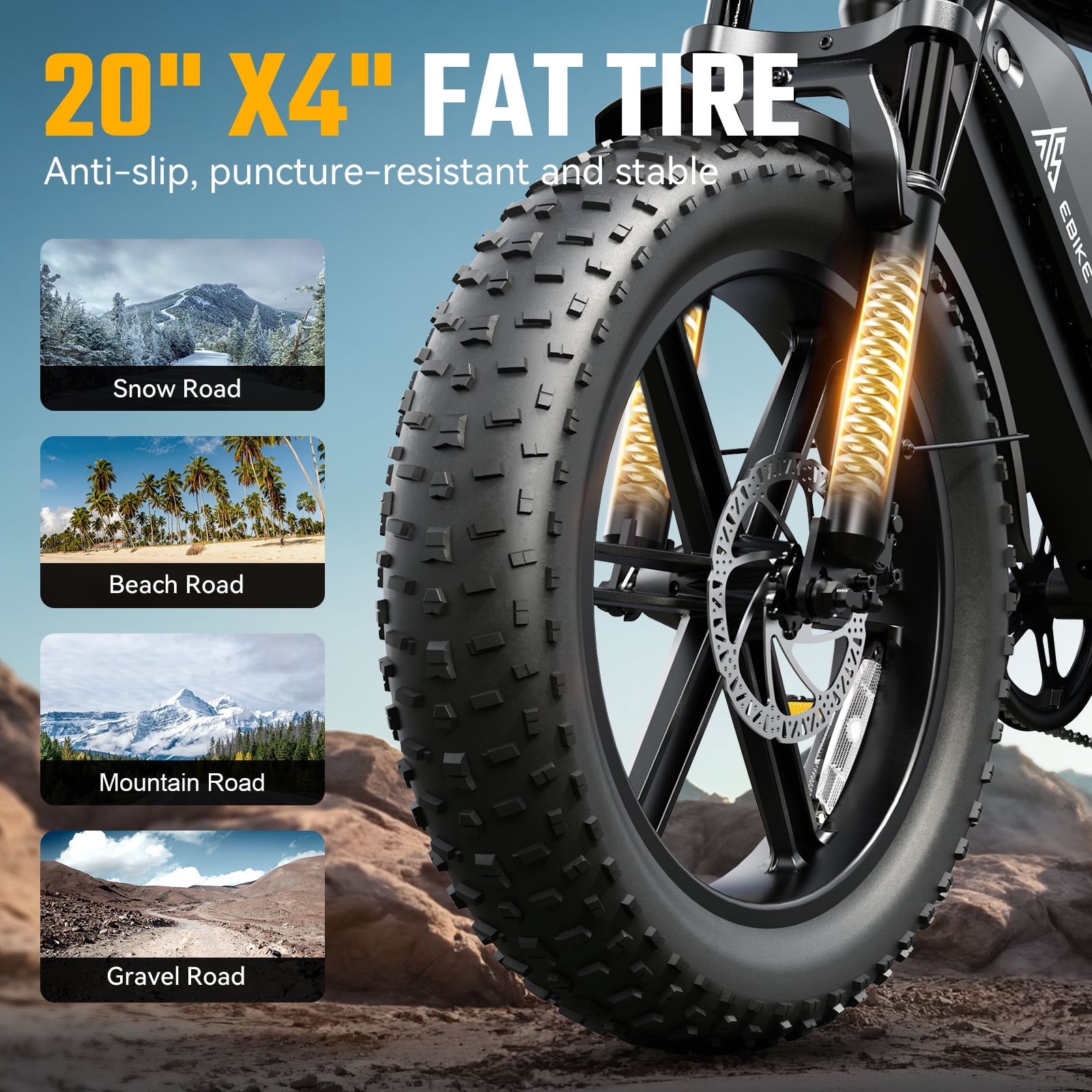 TST Electric Bike for Adults, 750W Peak 1500W Motor, 20"x4" Fat Tire, 28Mph E Mountain Bike, 48V/15AH UL2849