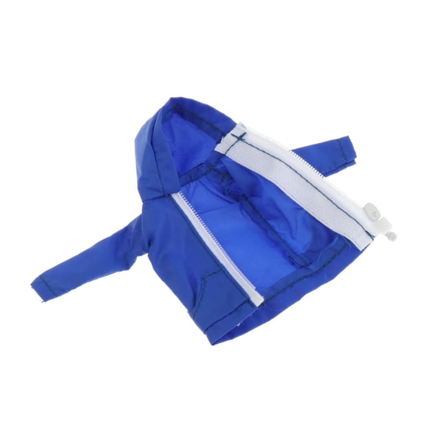 Ropa para muñeca femenina a escala 1/12, mini sudadera con capucha, atuendo hecho a mano, chaqueta con capucha y cremallera para Azul