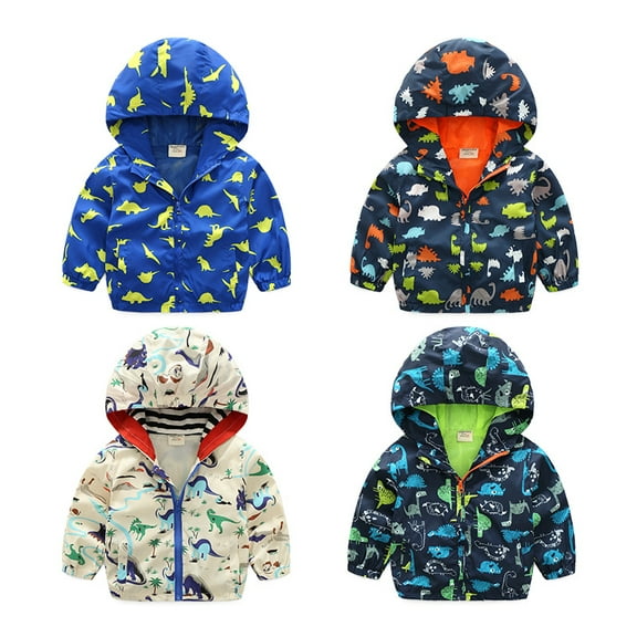 Emy Dola 1-6T Kids Baby Boy Dinosaur Hooded Zip Up Jackets Windbreaker Casual Outerwear Lightweight Toddler Long Sleeve Raincoat