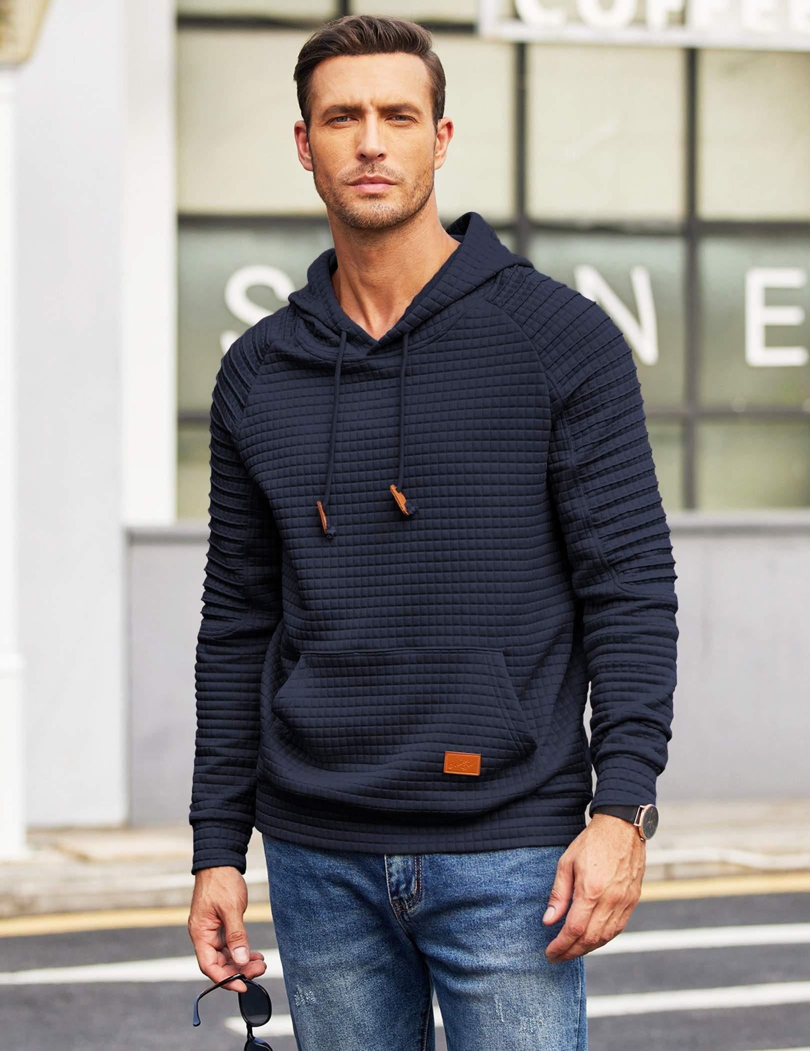 COOFANDY Men's Knit Hoodie Pullover Regular Fit Long Sleeve Drawstring Hooded Sweatshirt with Kanga Pocket