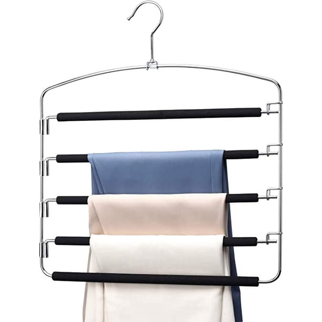 Perchas Tutuviw para pantalones, de acero inoxidable, con brazo oscilante multicapa, antideslizantes, para pantalones, vaqueros, bufandas y pantalones, ahorradoras de espacio (1 unidad)