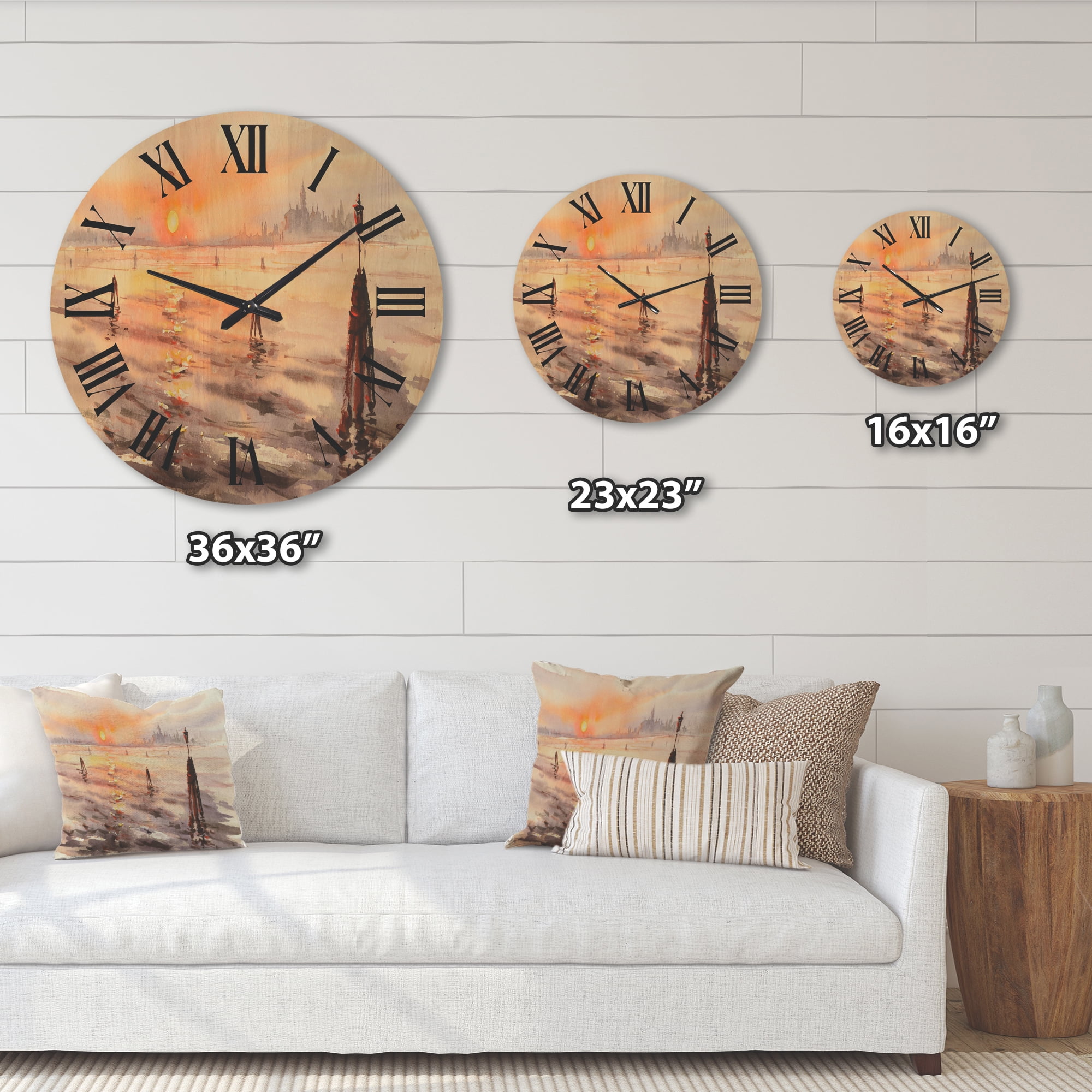 Designart 'Panorama of Venice Laguna Beach At Sunset' Nautical & Coastal Wood Wall Clock