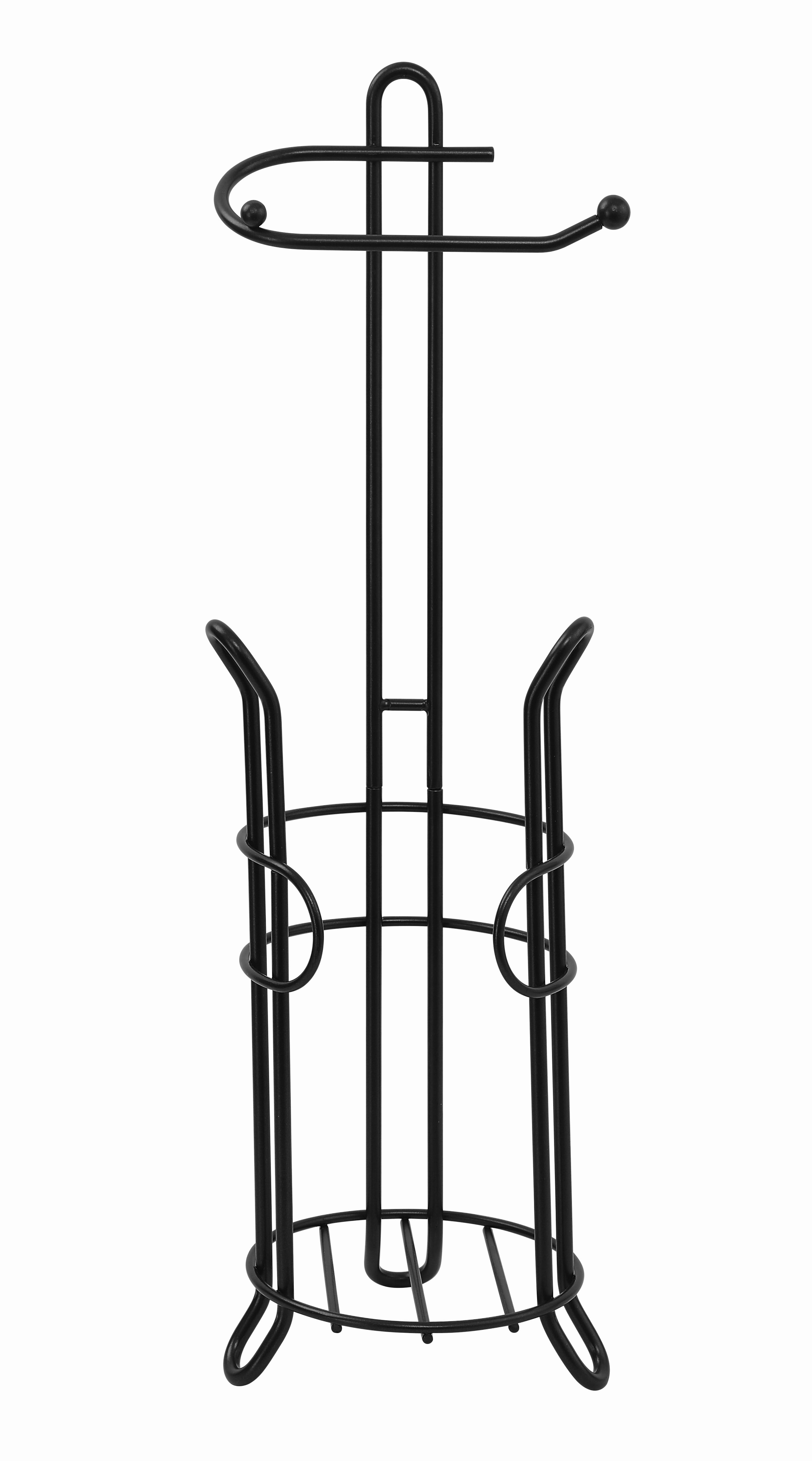 SunnyPoint Freestanding Toilet Paper Holder Stand with Storage – Holds 3 Spare Rolls, Sturdy Steel Construction, Black Finish, for Bathroom & Restroom