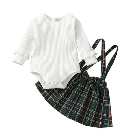 

Toddler Girls Outfits Autumn Winter Long Sleeve Ribbed Suspender Dress Clothing Kids Children Spring Summer Casual Cute Cartoon Fashion Outwear Streetwear Sets