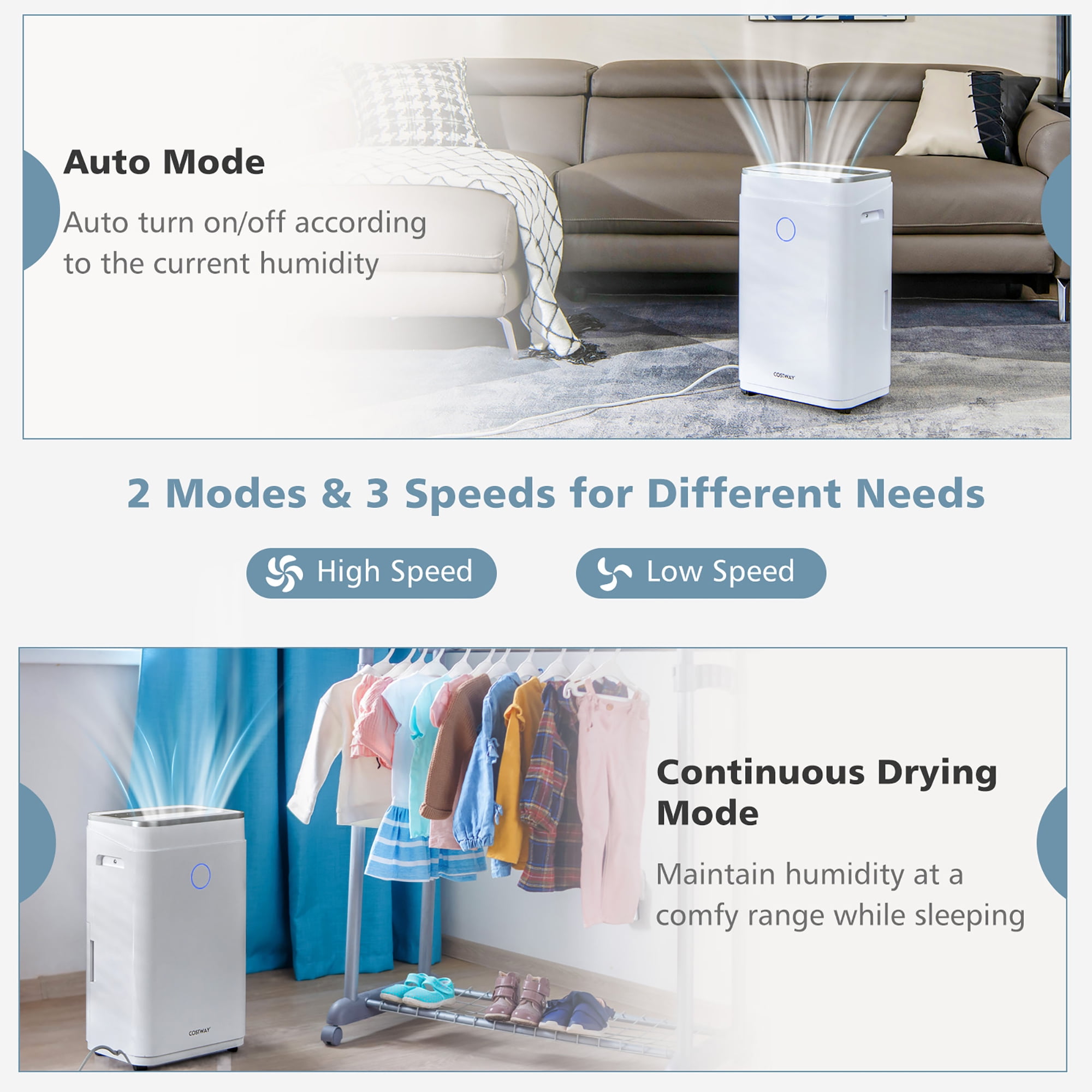 Costway 15-Pint(DOE) Dehumidifier with 3-Color Digital Display 4,000 Sq. ft Coverage Area for Home & Basements (MAX 60Pint at 95°F, 90%RH)