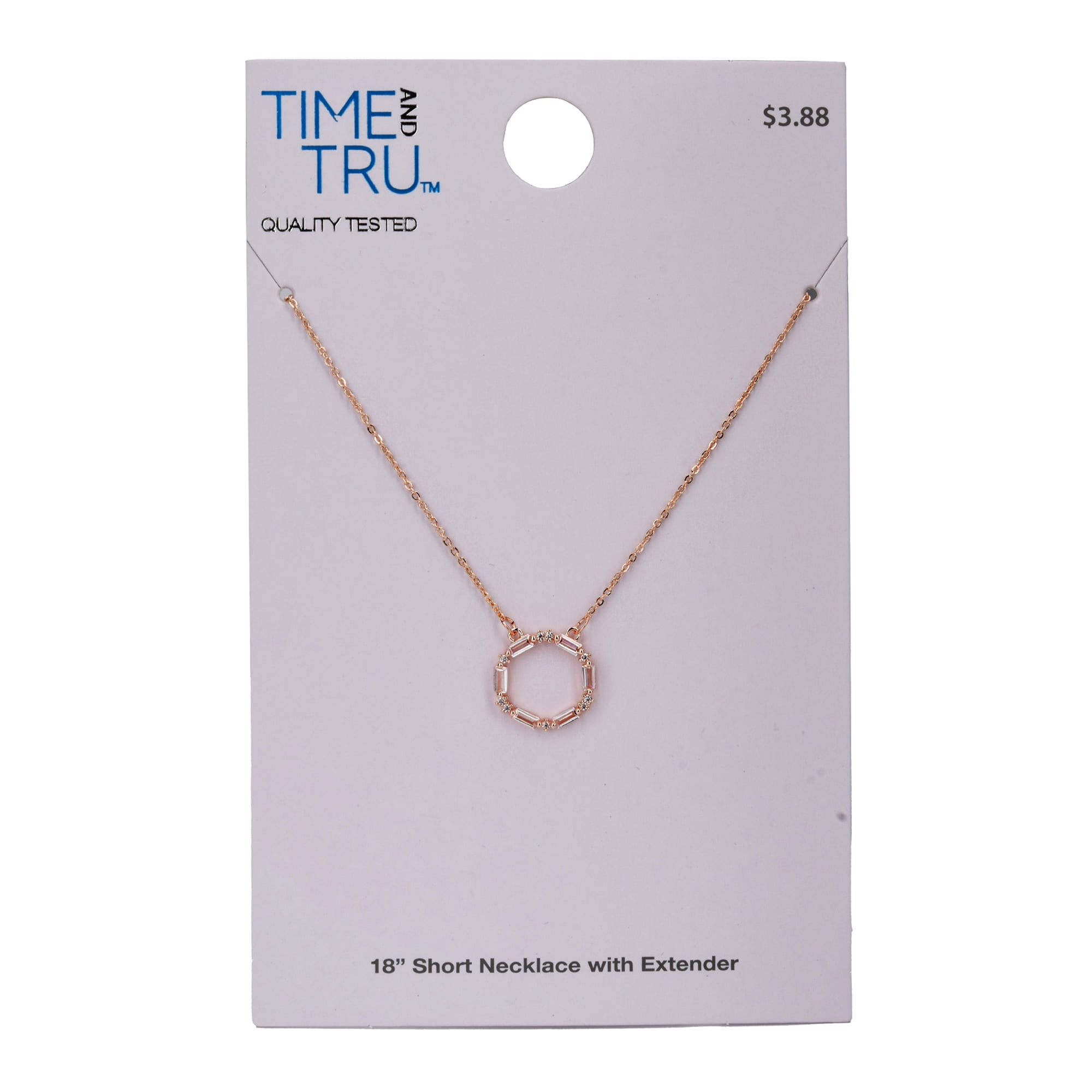 Time And Tru Women's Rose Gold Tone Baguette Crystal Stone Delicate Pendant Necklace