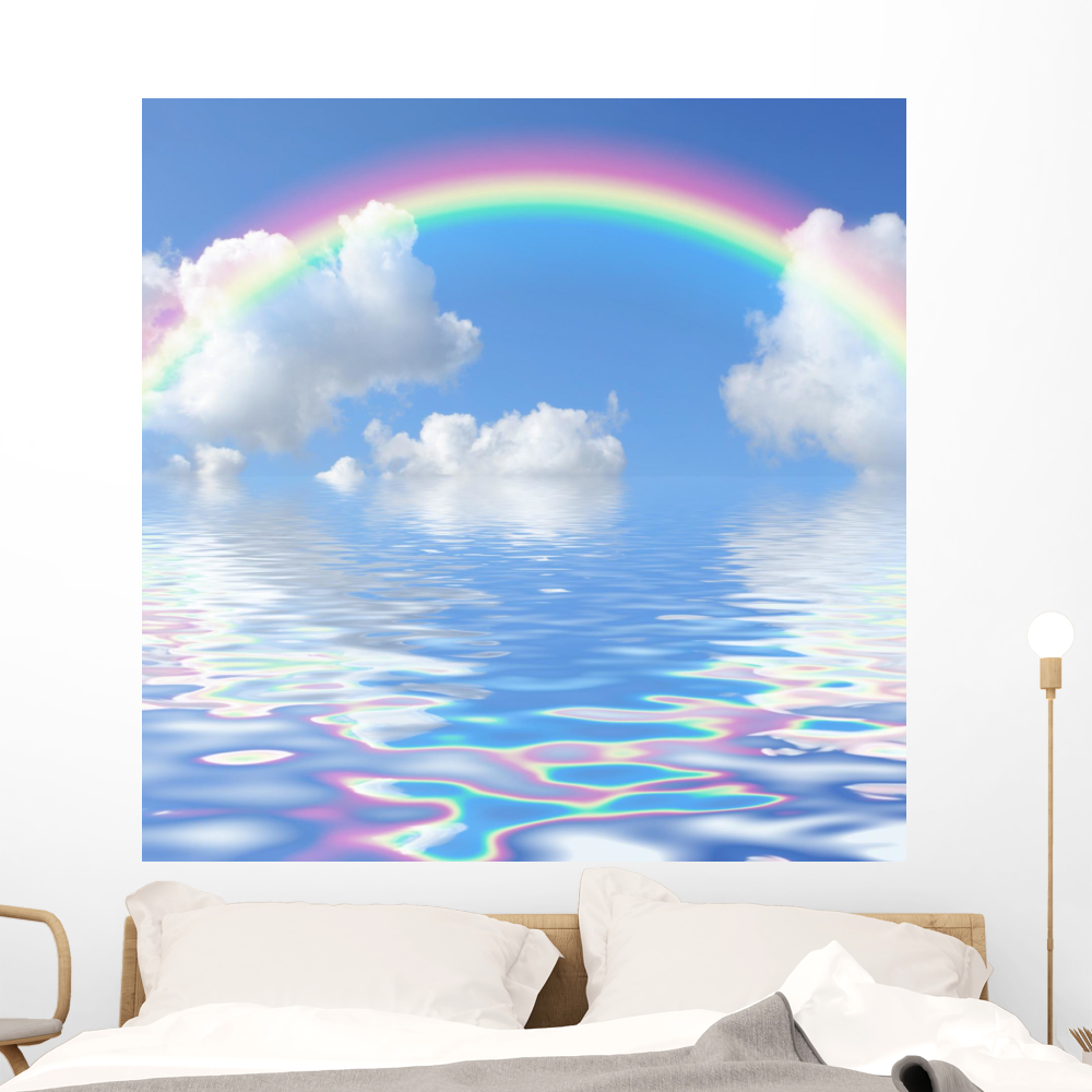 Rainbow Seascape Wall Mural Decal by Wallmonkeys Vinyl Peel and Stick