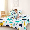 thumbnail image 4 of Metsweet Jungle Dinosaur King Size Comforter Sets 3pcs, Kawaii Animal Dino Comforters King Size, Teal Yellow White,1 Comforter and 2 Pillowcases, 4 of 6