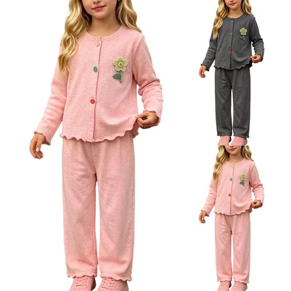 Lovzfmll Girl's Sweatshirt Set, Long Sleeve Top with Flower Detail & Pants, Casual Wear for Toddler, 2-3 Years