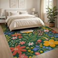 thumbnail image 3 of ODIKA 8'x10' Green Vibrant Floral Luck Design Washable Area Rug Charming Botanical Pattern with Playful Blooms Non-Slip Chair-Friendly Mat for Dining Room, Large Office, Lounge, 3 of 7