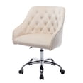 thumbnail image 2 of Modern Home Office Chair, Velvet Swivel Shell Chair with Tufted Back, Upholstered Leisure Task Chair with Metal Base, Adjustable Height Reception Chair for Living Room Bedroom Office, Beige, 2 of 7