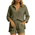 thumbnail image 2 of Heisall Two Piece Sets for Women Lapel Top and Shorts with Pockets 3/4 Sleeve Casual Summer Lounge Sets, 2 of 9