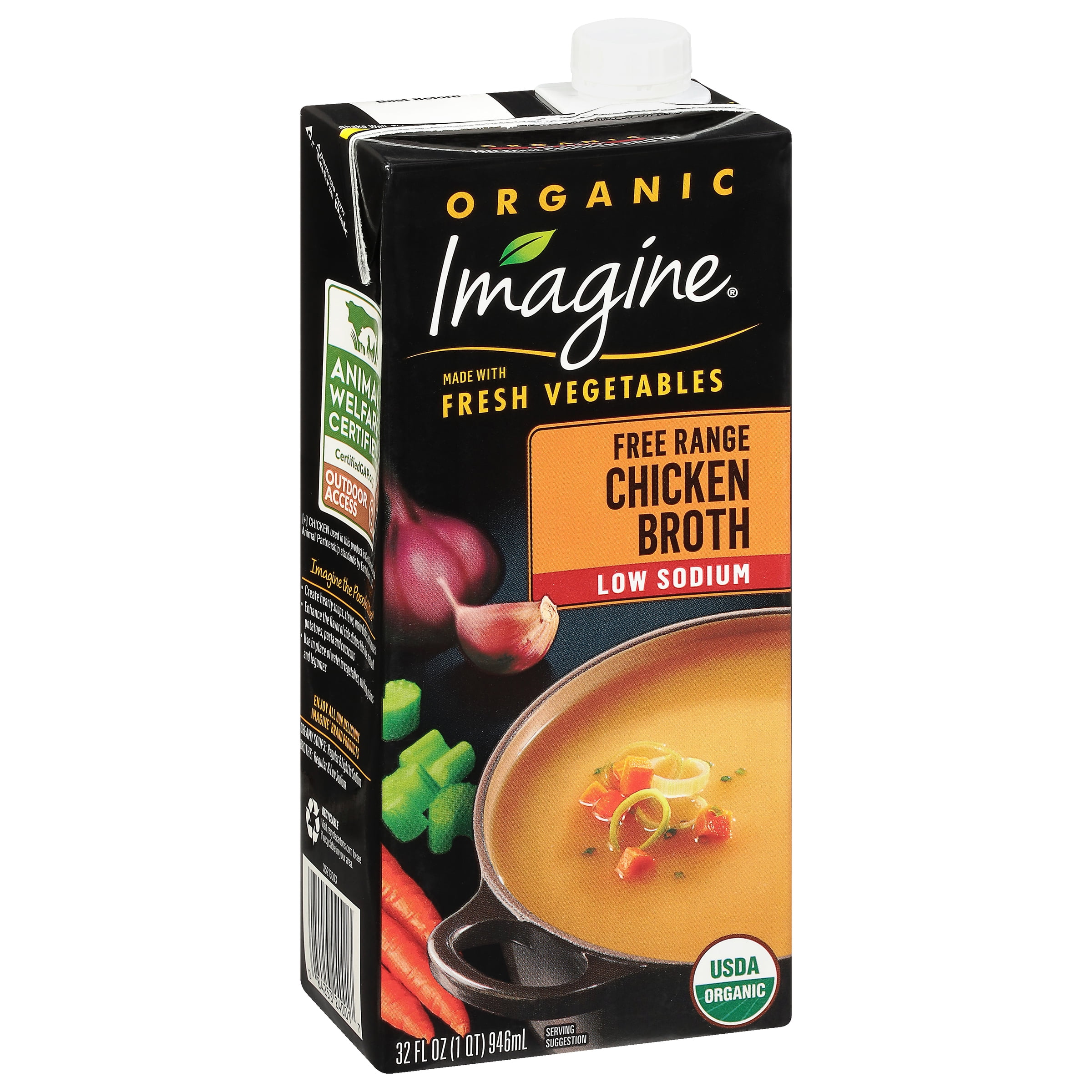 (3 pack) Imagine Organic Low Sodium Free Range Chicken Broth, 32 fl oz Carton