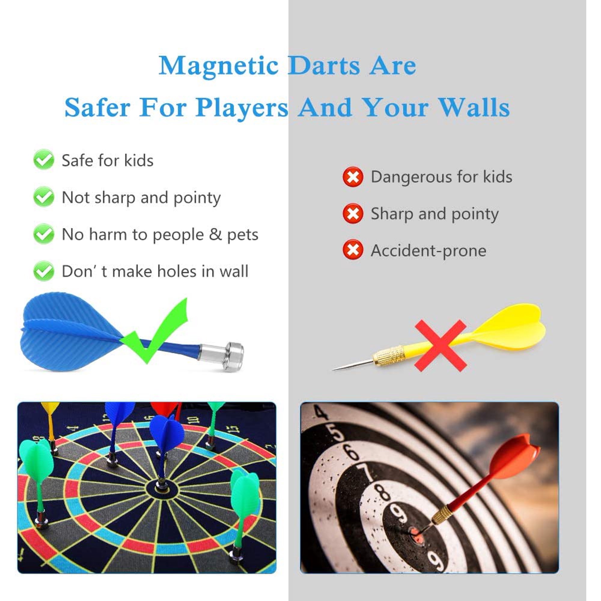 "Magnetic Dart Board, Happiwiz Safe Party Games Indoor Outdoor, Cool Toy Gifts for 5 6 7 8 9 10 11 12 13 Year Old Boy, Double-Sided, 9pcs Safe Darts, Easily Hangs Anywhere" - image 4 of 7