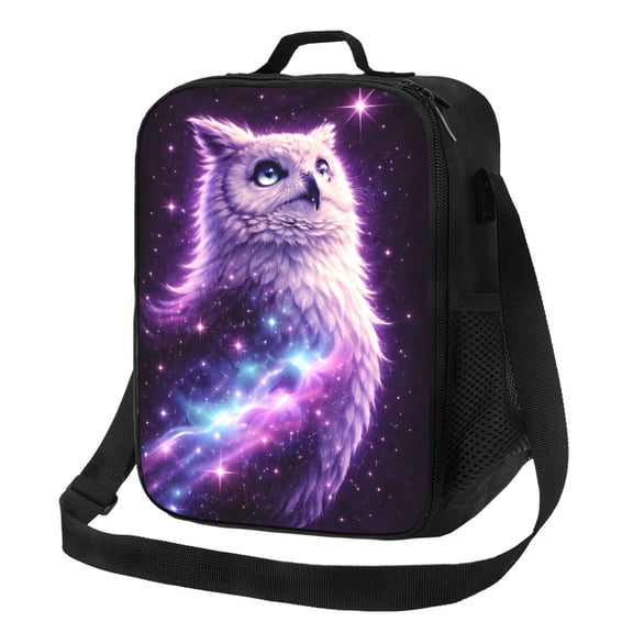 Christmas Cosmic Galaxy Owl Lunch Bag Insulated Thermal Box with Shoulder Strap & Handle for Work and Picnic