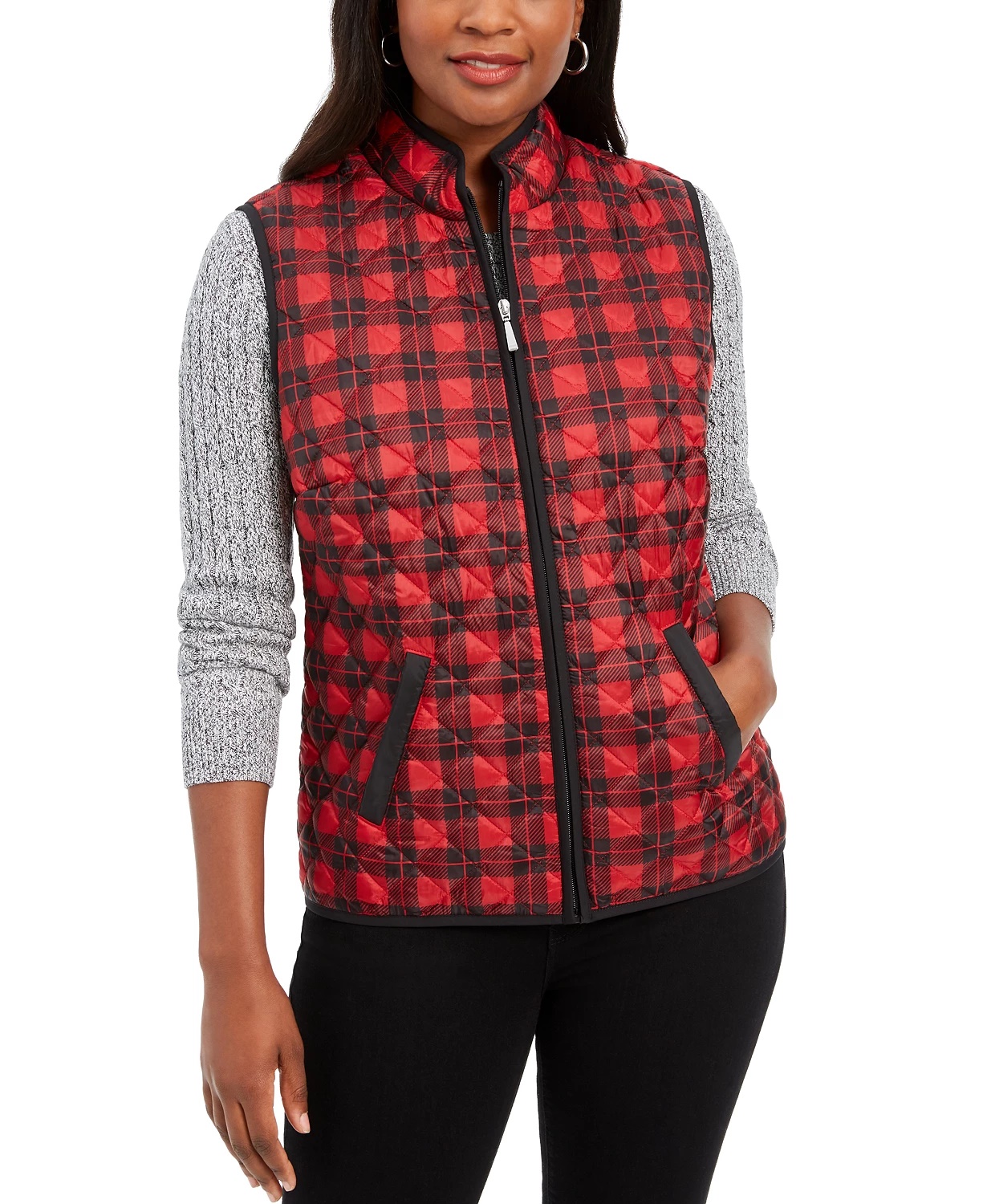 Sport Plaid Puffer Vest Navy Size 