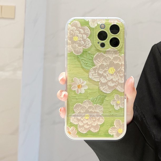 Green oil painting flowers for iphone13promax apple 12 phone case