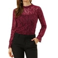 thumbnail image 1 of INSPIRE CHIC Women's Crochet Lace See Through Floral Ruffle Neck Blouse, 1 of 5
