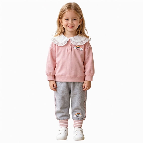 TOWED22 Baby Toddler Girl Clothes Outfits Kids Sweatshirt Joggers Set Joggers Pants Little Girls Clothes Toddler Outfit for Girls,Pink,3-4 Y