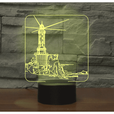 

DeRong Lighthouse Shaped 3D Night Light 16 Color Changing USB Powered Bedside Lamp LED Decorative Light