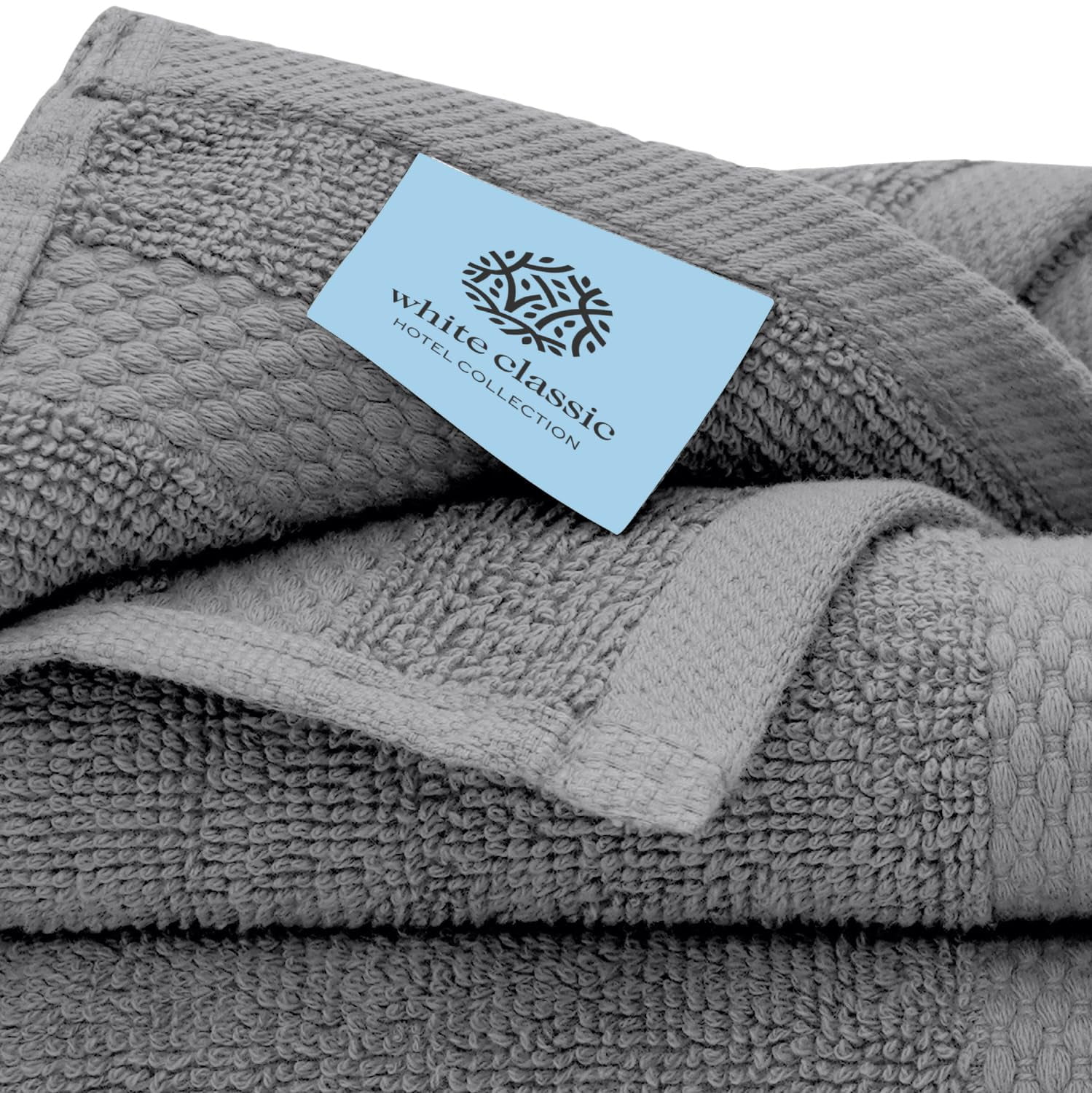 White Classic Luxury Cotton Washcloths 12 Pc Set - Large 13x13 Hotel Style  Face Towel, Light Blue, 12 Pack 
