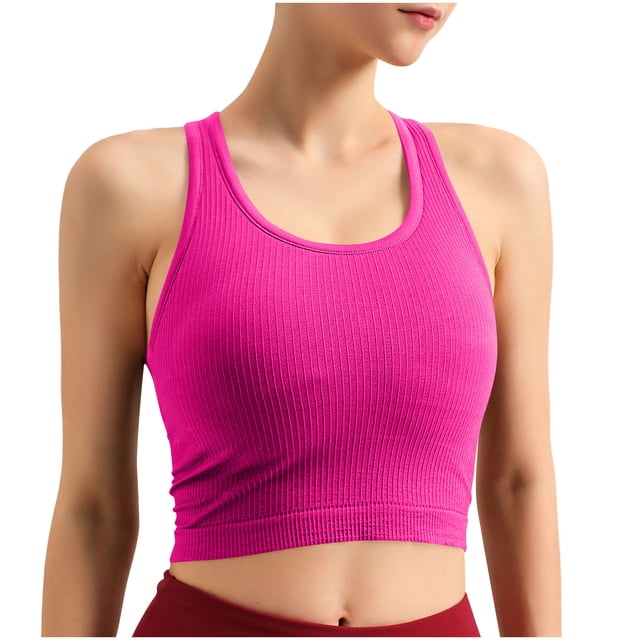 Ltctricy Women's Crop Tank Tops with Built in Bra Ribbed Knit Crew Neck Racerback Slim Sleeveless Workout Tops Athletic Yoga Shirts
