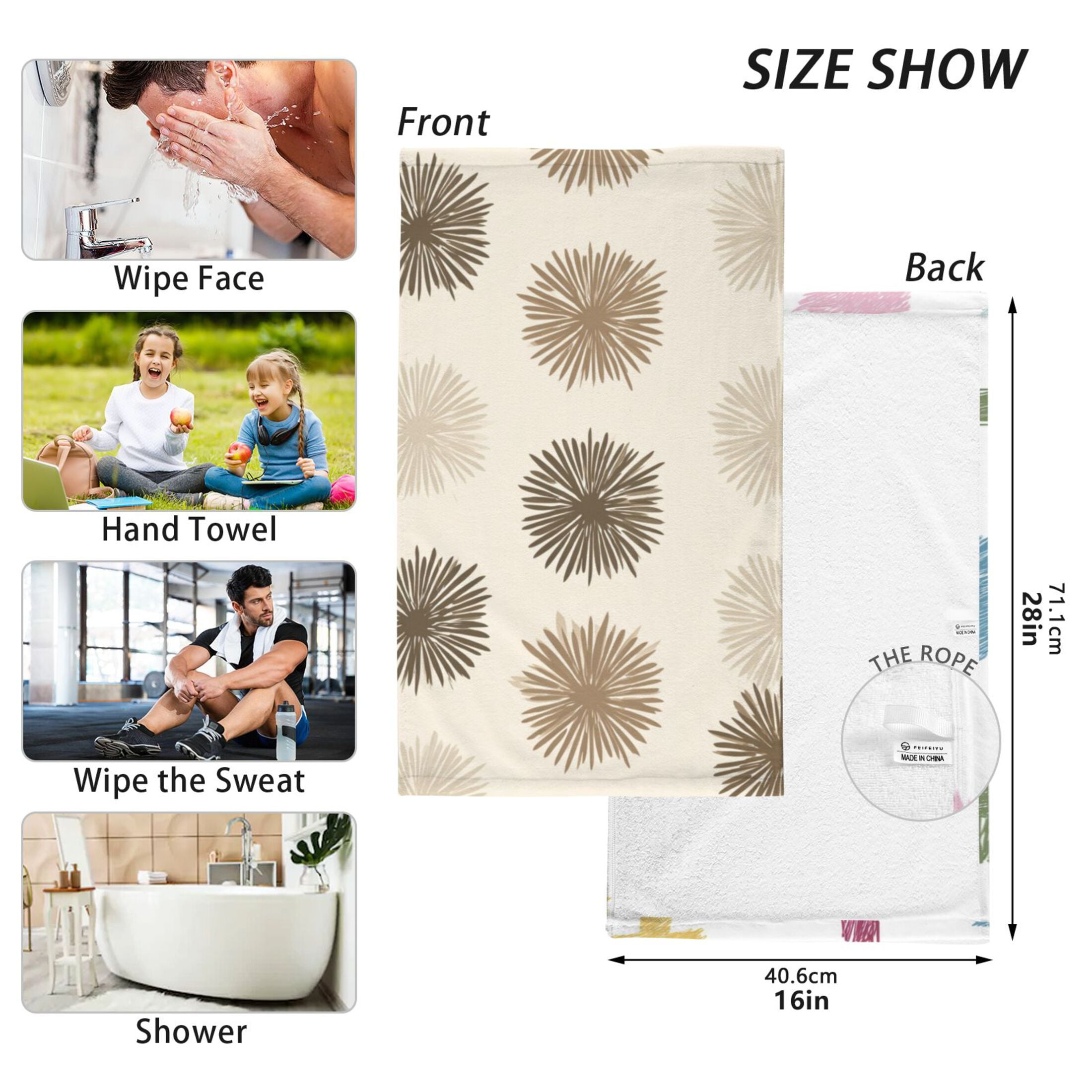 2-Pack Soft 100% Cotton & Highly Absorbent Bath Towel 2 Defferent Pattern Designs Colorful Hand-drawn Crosses Brown Beige