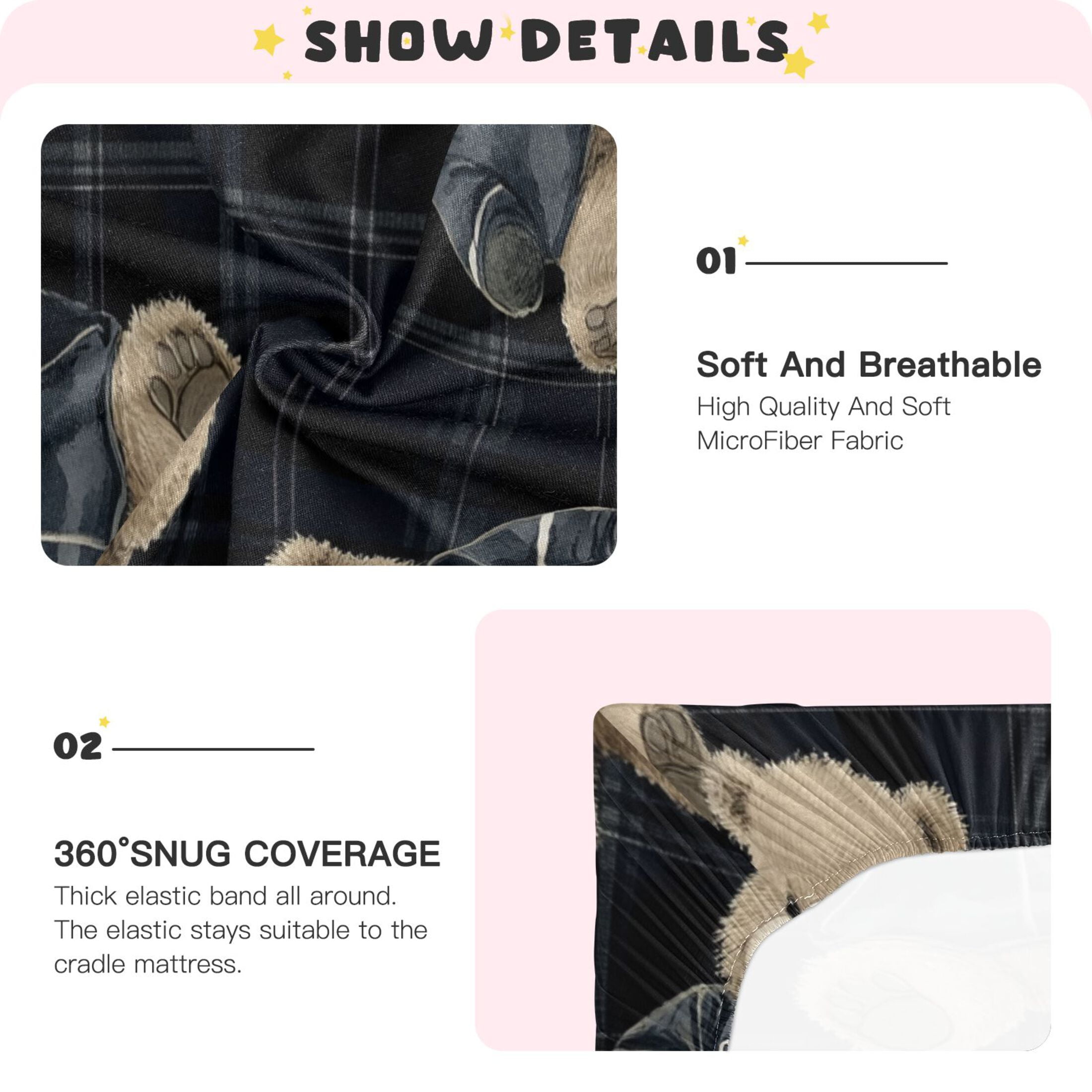 KUANGWANG Ultra Soft Fitted Microfiber Crib Sheets for Newborn Baby Boys Girls Hoodie Bears Plainting Design Cute Pattern