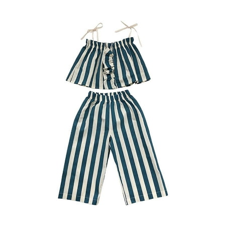 

Kids Girls Summer Clothes Striped Suspender Top Nine Point Pants Suit Holiday Outdoor Soft Playsuit Kids Clothing Set
