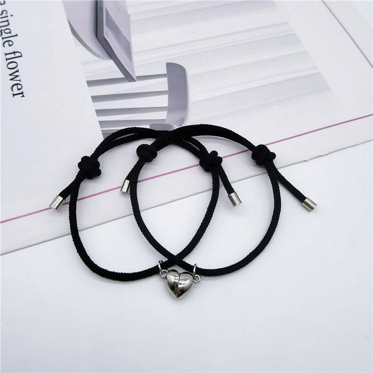 Couple Bracelet Magnetic Decorative 2pcs Matching Bracelet Relationship Bracelet, Adult Unisex, Size: Heart, Black