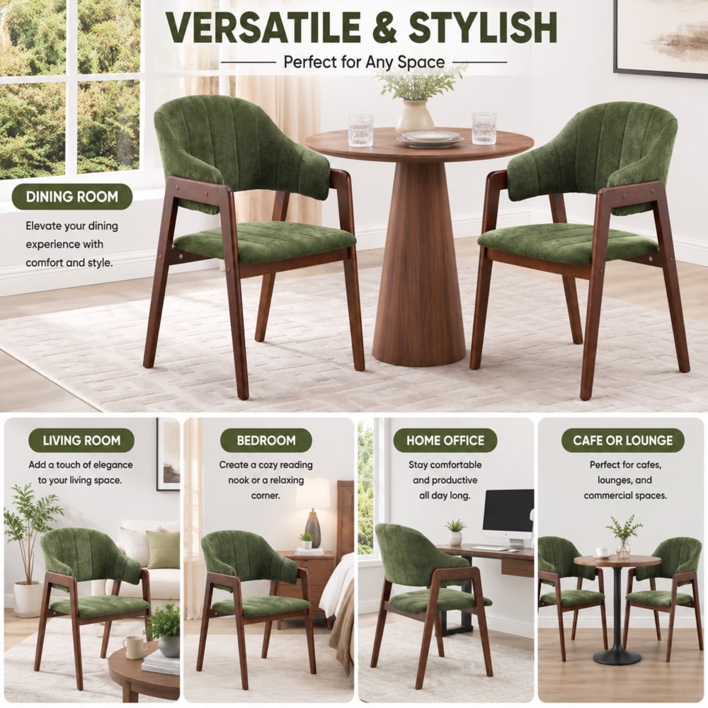 MOONMISS Mid-Century Modern Upholstered Dining Chair with Curved Back and Wooden Frame, Fabric Armchair for Dining Room Kitchen Living Room