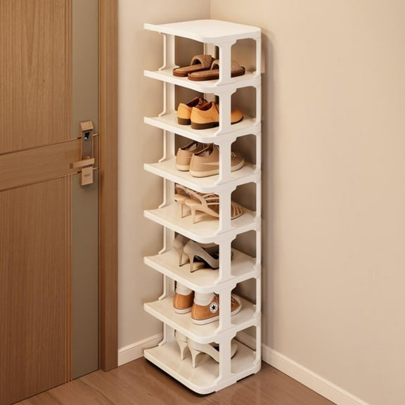 COWIN 8 Tiers Combination Shoe Rack, Plastic Stackable Shoe Rack Storage Organizer White