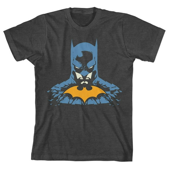 Batman Character Silhouette Youth Charcoal Gray Graphic Tee- L
