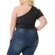 thumbnail image 3 of CURVY GLAM Trajes de baño de una sola manga para mujeres de talla grande, mono con corte, tops de mono 2X negro, 3 of 6