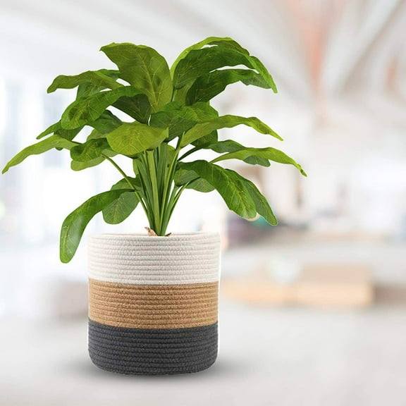 Woven Cotton Rope Plant Basket for Flower Pot Indoor Planters, 8" x 8" Jute Foldable Storage Basket Organizer Modern Decor Household Laundry Basket