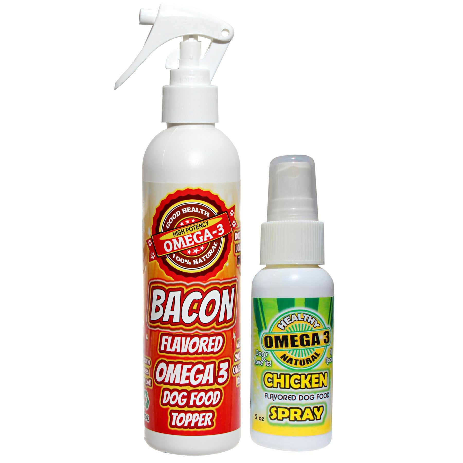 Bacon Spray Dog Food Topper 8 oz and Chicken Flavored Spray 2 oz Combo