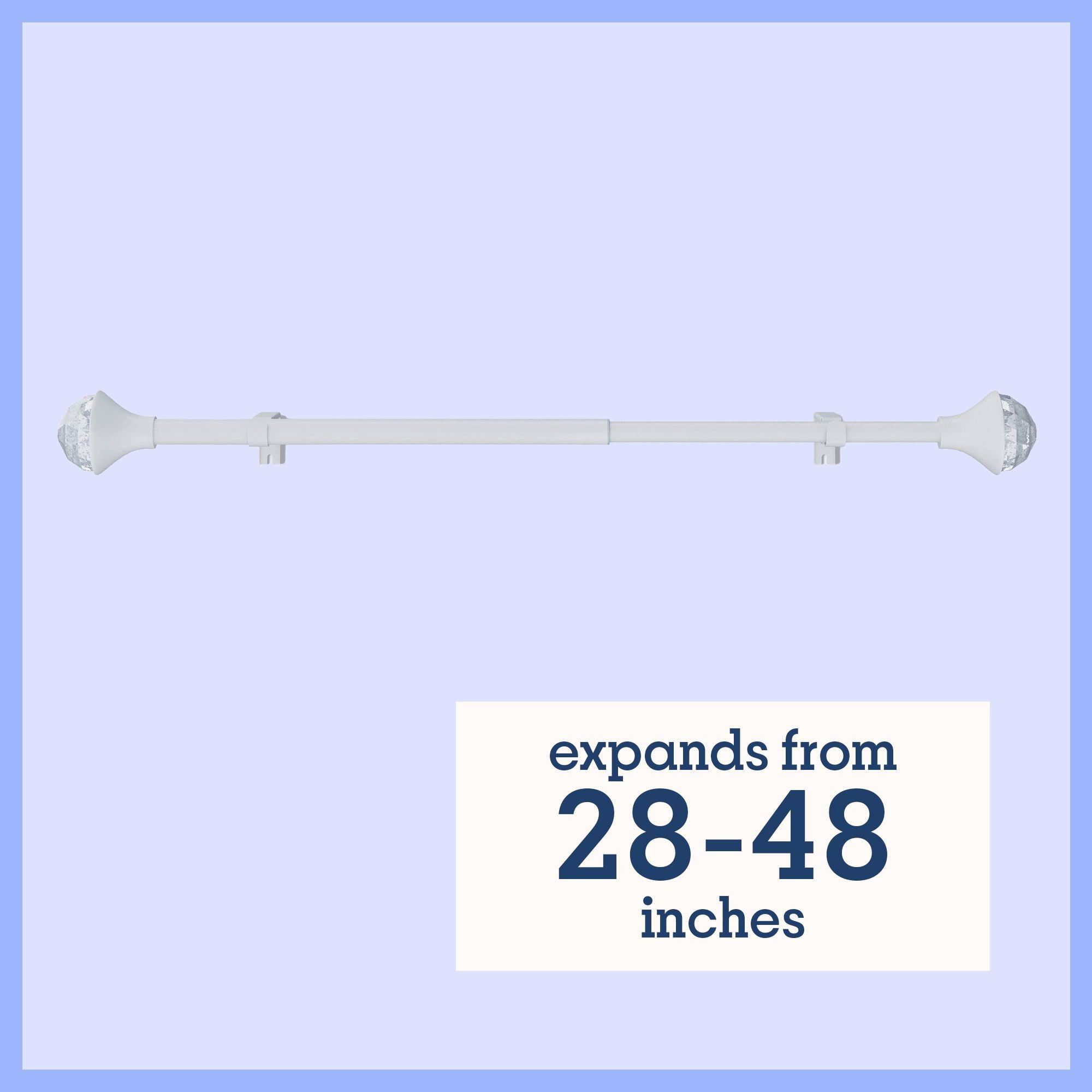 Mainstays Kids 3/4" White Faceted Gem Adjustable Single Curtain Rod, 28"-48"