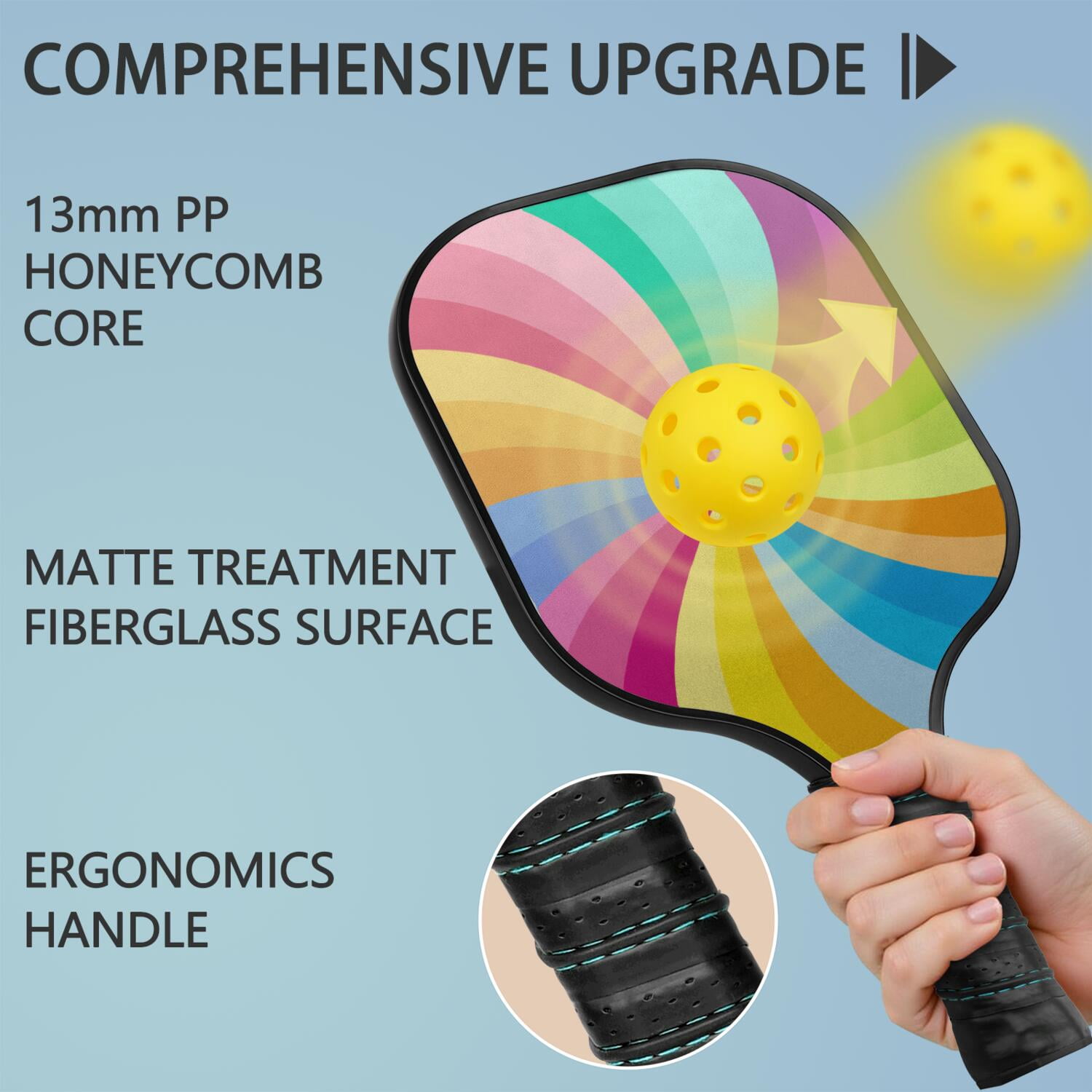 Pickleball Paddles Set Of 1, Fiberglass Surface, Sweet Candy Print, 1 Paddle, 2 Balls & Bag